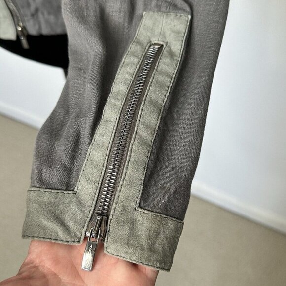 Armani Collezioni Linen Suede Jacket Size 4 Gray Full Zip Patchwork - Picture 6 of 15